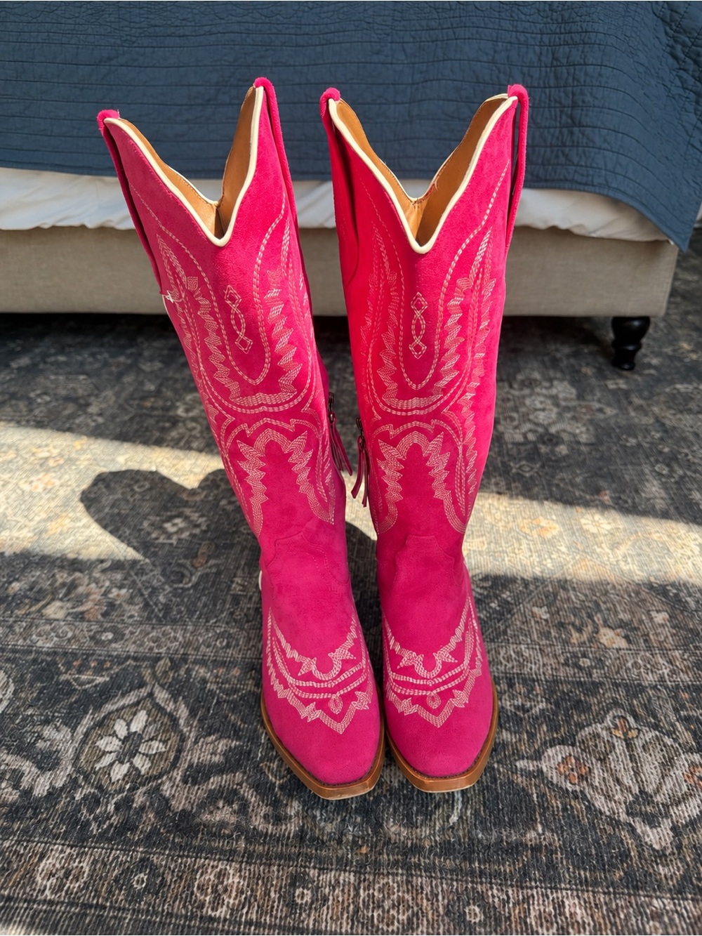 Women's Hot Pink Embroidered Cowboy Boots - Stylish Western Riding Boots